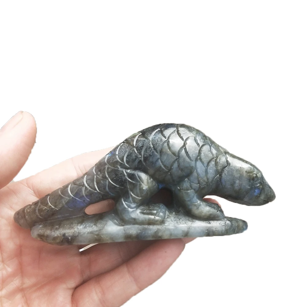 Natural labradorite Quartz Hand carved crocodile Animal Sculpture Specimen