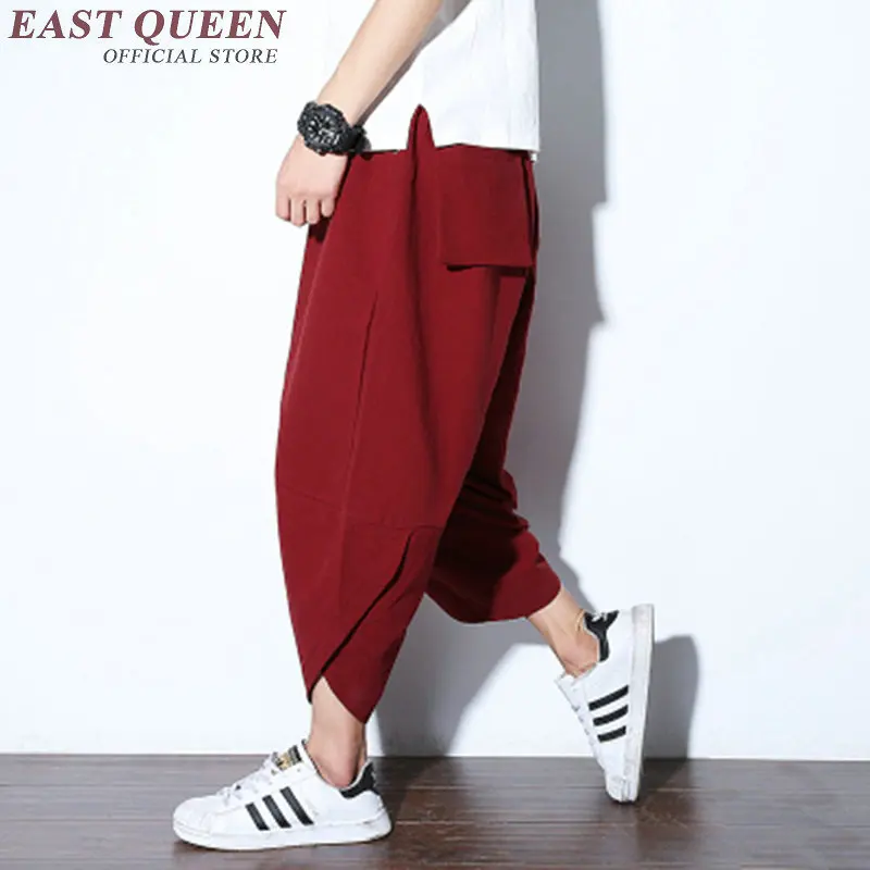 Летние мужские хлопковые льняные брюки со средней талией свободные шаровары в