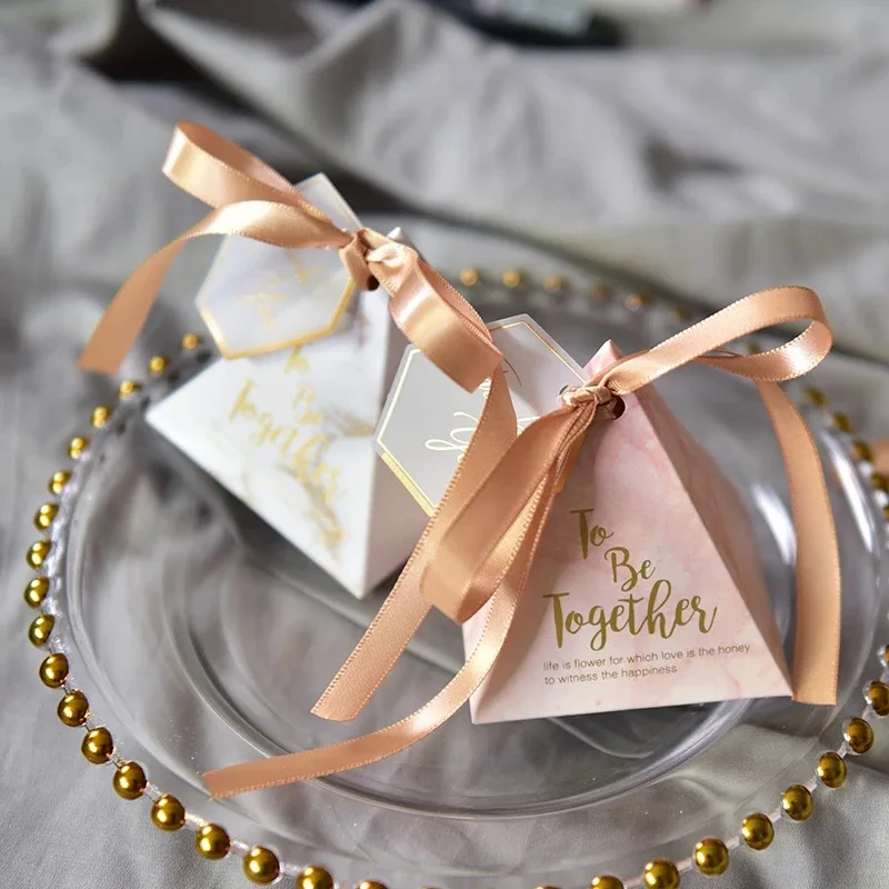 100 шт. креативные треугольные пирамиды Золотые Мраморные коробки для конфет