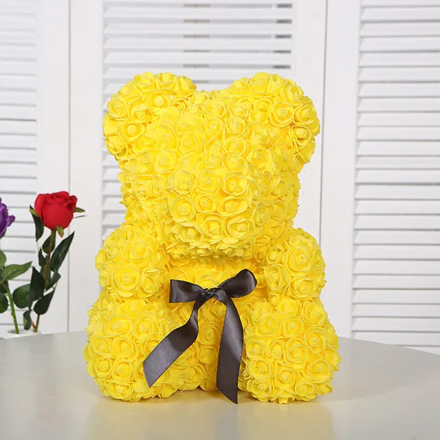 yellow rose bear 23 см пена медведь розы, искусственные цветы День Святого Валентина фестиваль Роза для рукоделия медведь цветок медведь Дешевое украшение для свадьбы подарок ремесла - Цвет: yellow rose bear