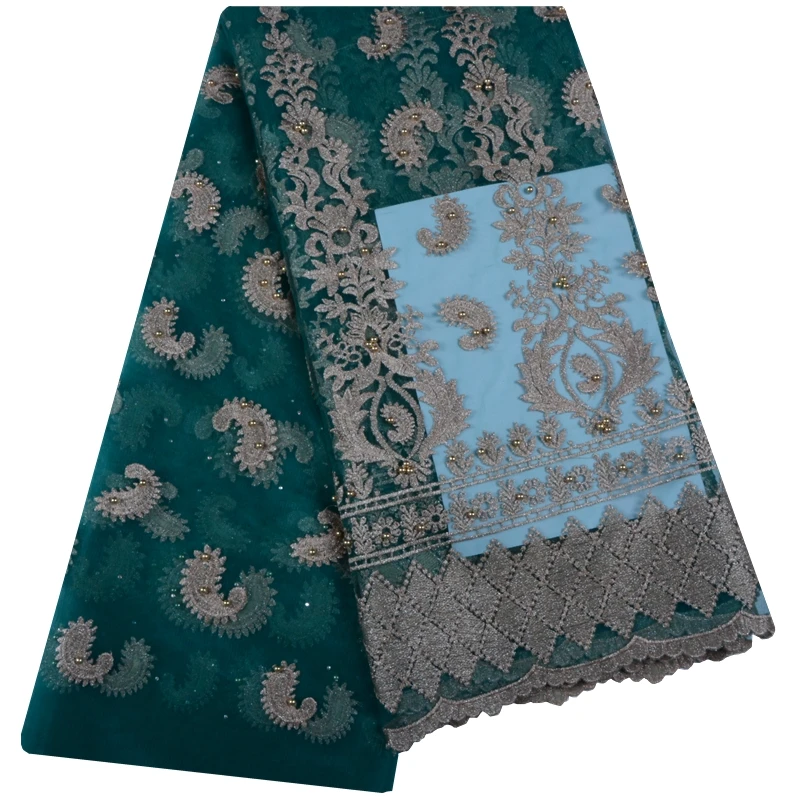 

Blue Beaded Nigerian Lace Fabric Embroidery Nigerian French Net Lace Fabric High Quality African Lace Fabrics With Stones 1083