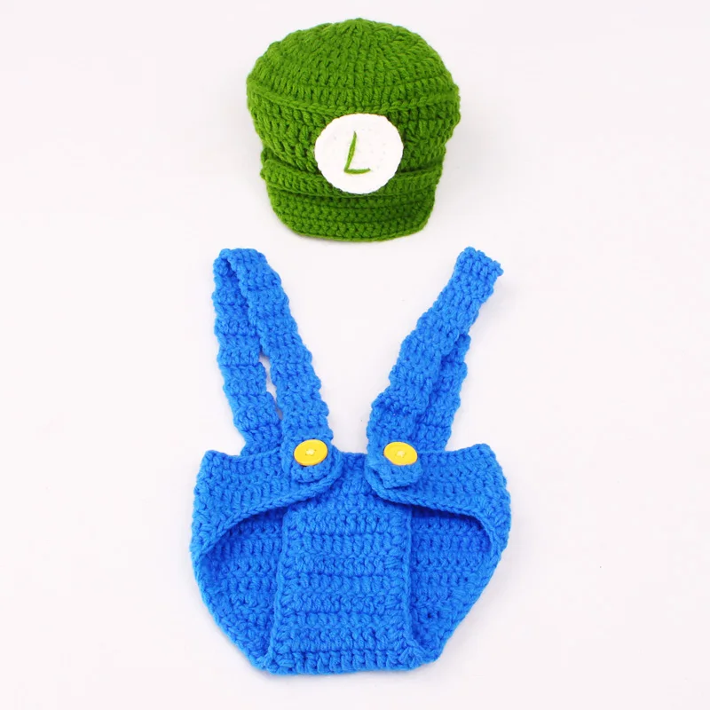 Crochet Newborn Baby Photo Props Super Mario and Luigi Inspired Beanie Hat&ampDiaper Cover Set Knitted Boy Costume H252 | Детская одежда
