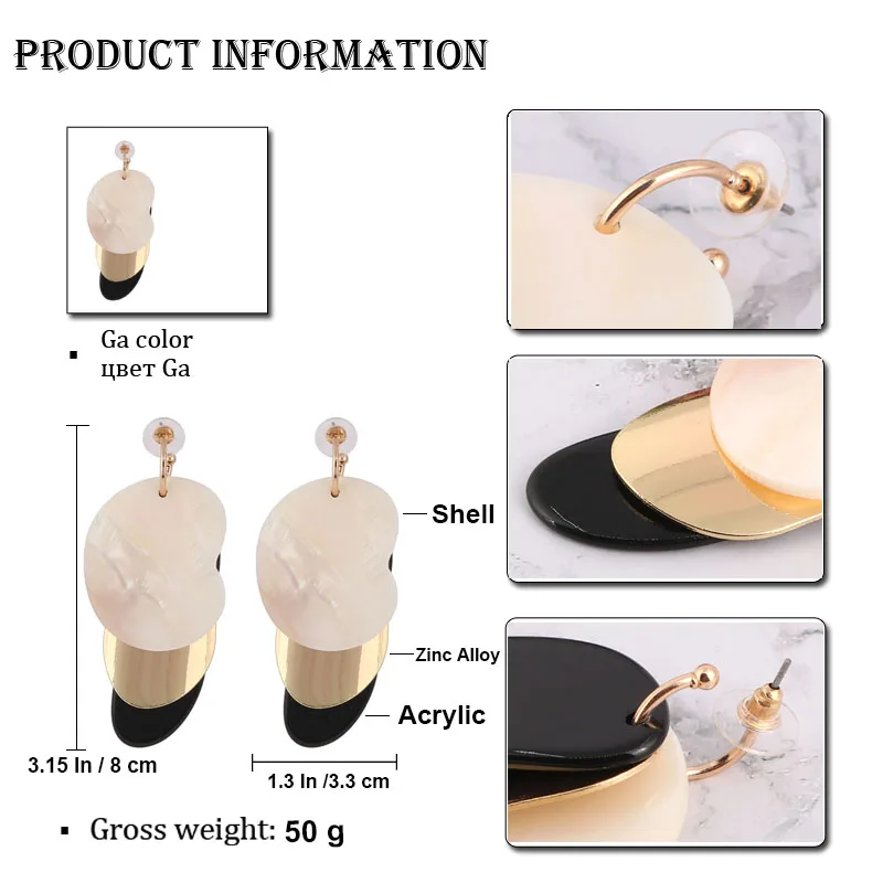 

LEADERBEADS 2019 Women's za Acrylic Multilayer Dangle Earrings Female Exaggerated Shell Irregular Drop Earrings costume Jewelry