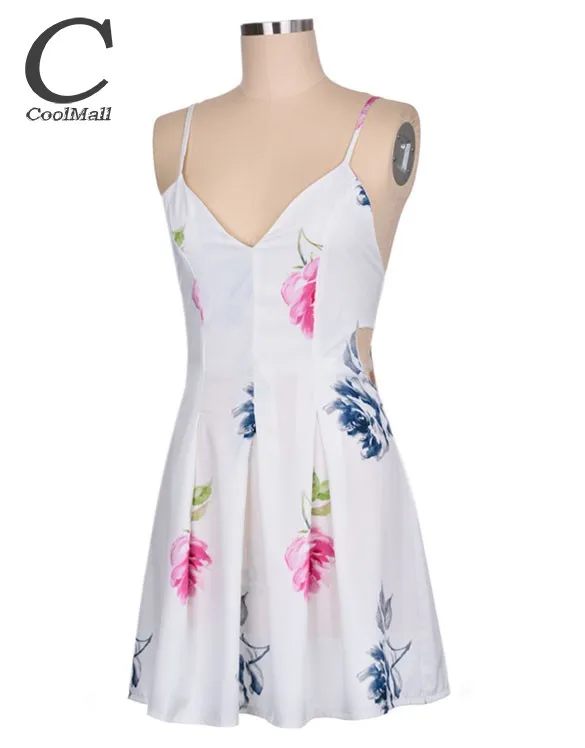 Sexy Women Summer Strap V-Neck Backless Dress High Waist Pleated Print Beach 35 | Женская одежда