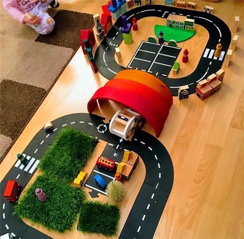 DIY ПВХ сплайсинг детский игровой коврик автомобиль трек шаблон обучение по головоломкам игрушка скандинавском стиле детская комната украшение пол ковер