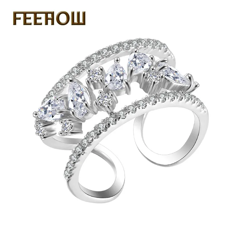 FEEHOW Мода маркиза кубического циркония проложили открытым кольца белого золота