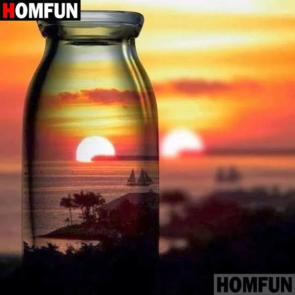 HOMFUN Алмазная картина "Бутылка пейзаж" вышивка крестиком на заказ фото Алмазная вышивка квадратная круглая дрель домашний декор A07446 - Цвет: Светло-зеленый