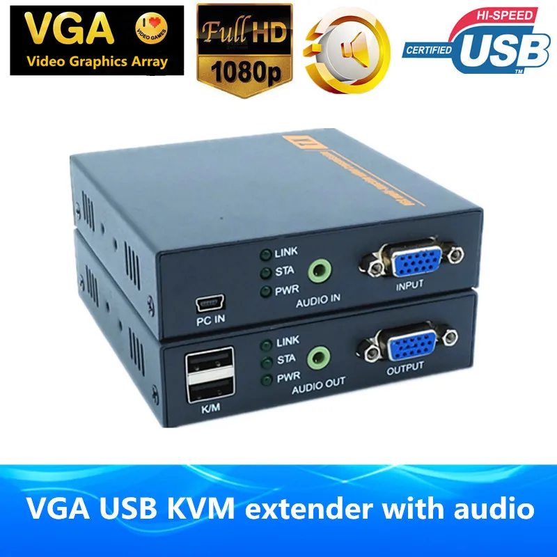 Наивысшее качество 660ft VGA KVM Over IP Extender HD 1080 P передатчик vga видео приемник Поддержка