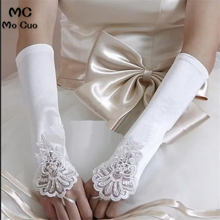 

Cheap 2018 New Bridal Gloves Fingerless Beaded Pearls Elbow Ivory Long Bridal Gloves Wedding Accessories One size