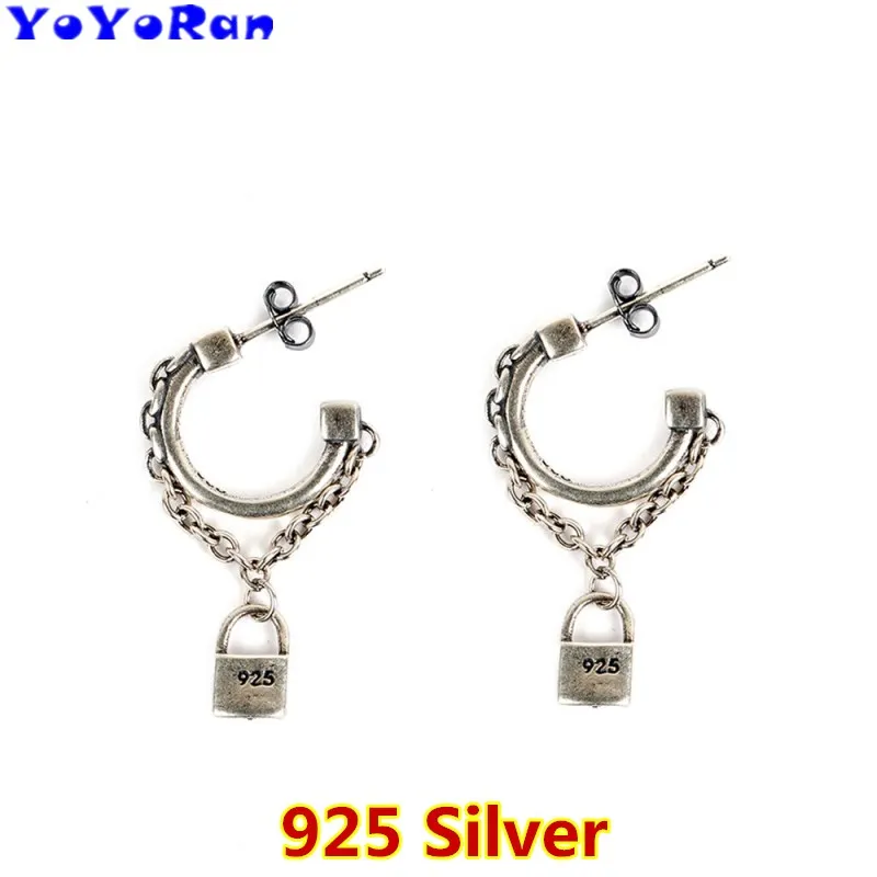 1 Piece Retro 925 silver look pendant chain hoop earrings for woman and man Punk vintage tassel circle earring jewelry | Украшения и