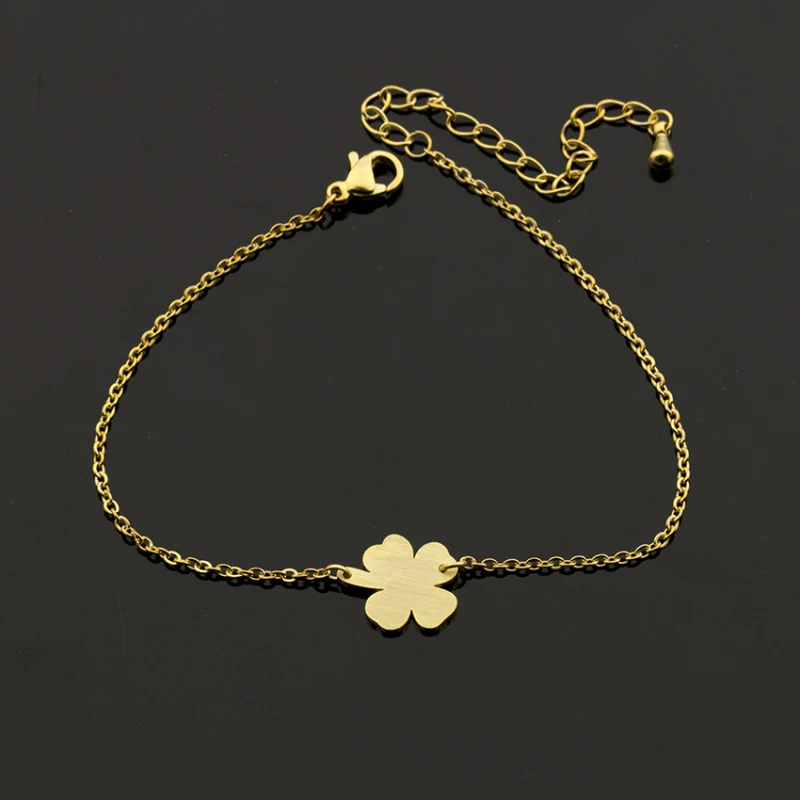 10pcs/lot Four Leaf Lucky Clover Bracelet For Women Bijoux Mujer Link Chain Stainless Steel Charm Shamrock Jewelry|bracelets for|charm braceletclover