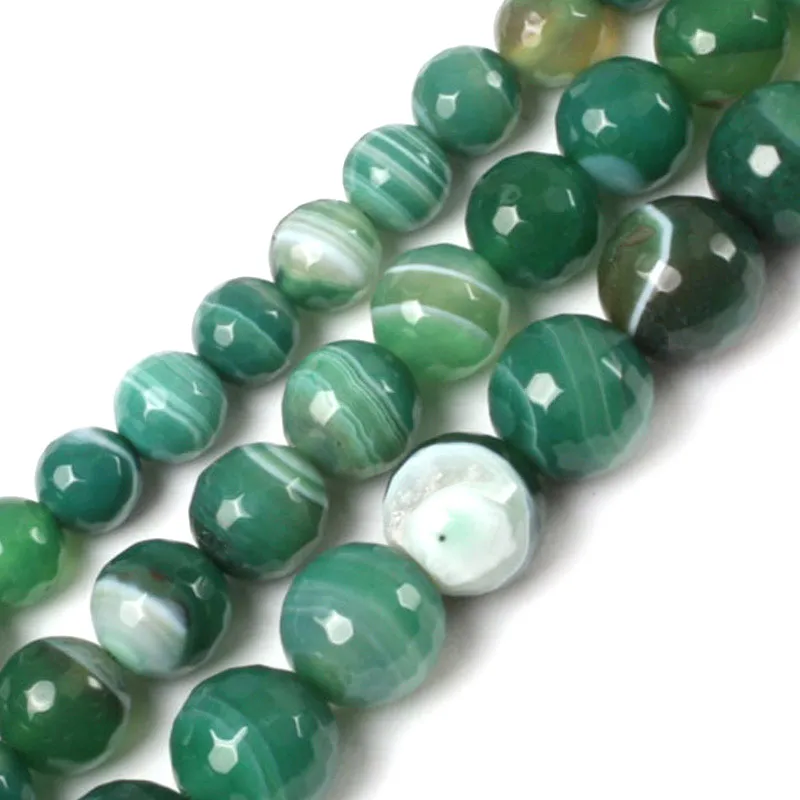 

6-14mm Natural Round Faceted Banded Green Agates Stripe Onyx beads For Jewelry Making Beads 15'' Needlework DIY Beads Trinket