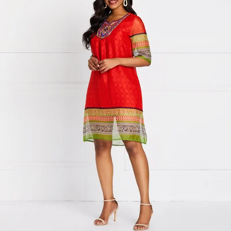 Chiffon Dresses Elegant Ethnic Style Office Lady Sexy Club Beach Simple Women Party Print Mesh Female Fashion Sweet Casual Dress | Женская