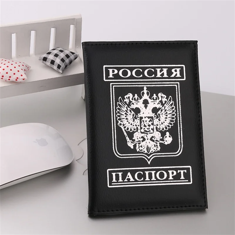 Black Чехол держатель для паспорта для России Обложка для паспорта ID карта для документов Россия держатель для паспорта для путешествий Чехол для авиа билета - Цвет: Black