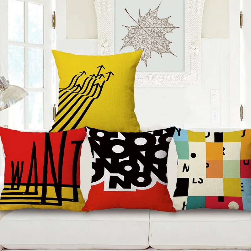 

Cotton Linen home decorative throw pillow case decorate sofa cushion cover Square 45x45cm Creative Constract Color Geometric