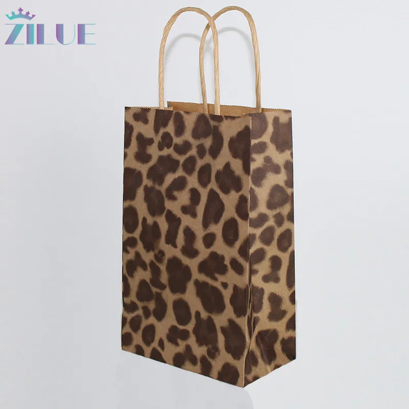 Подарочные бумажные пакеты Zilue размером 21x13x8 см перерабатываемые с леопардовым