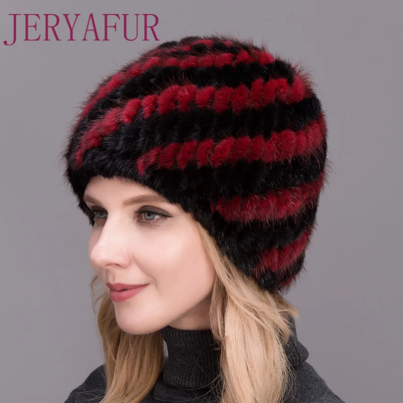 Женская шапка из меха норки JERYAFUR зимняя вязаная в форме ананаса лисы лыжный шлем |