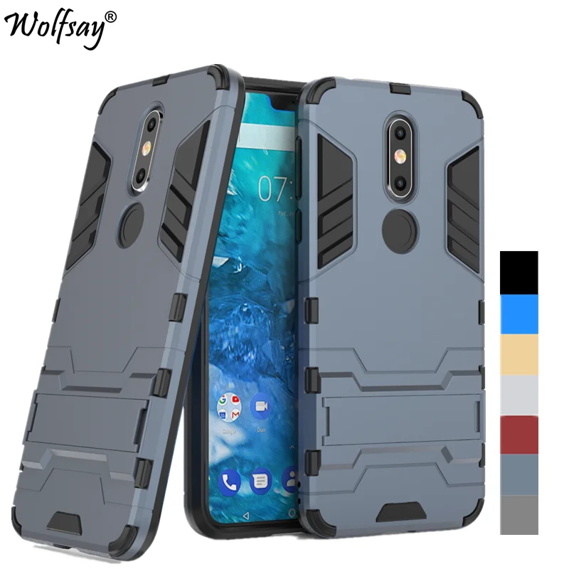 

For Nokia 7.1 Case TPU+PC Holder Casing Shockproof Robot Armor Case For Nokia 7.1 Case Cover For Nokia 7.1 2018 5.84INCH TA-1085