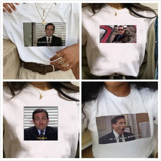 HAHAYULE-JBH 1pcs I Am Alive The Office ItBritney Bitch Michael Scott T-Shirt Quotes Funny Unisex Tumblr Grunge Fashion  Женская