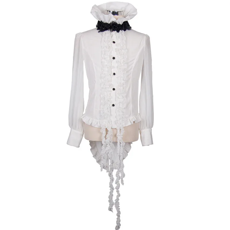 

Steampunk Men Shirt Ruffle High Collar Historical Casual Slim Fit Gothic Retro Shirt White
