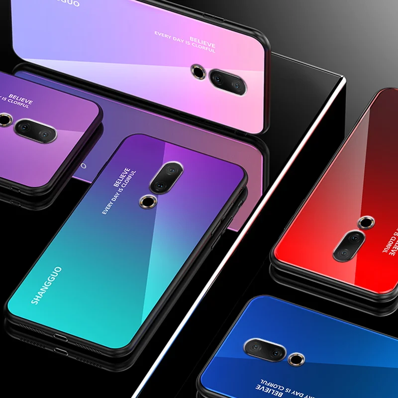 Чехол Meizu 16 Plus из закаленного стекла с градиентом Авроры чехол для th цветной