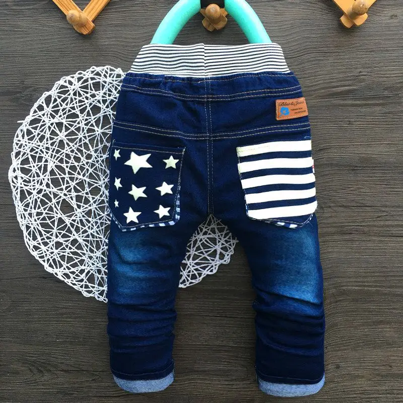 Модные детские джинсы для мальчиков прямые штаны с принтом звезд весенне осенние