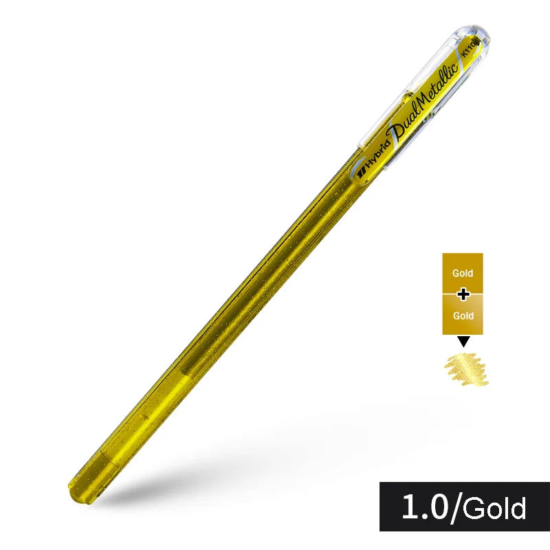 Pentel, двойные гибридные металлические ручки, сверкающие, жидкий гель, роликовый шар, художественный маркер, 1,0 мм, смелый, для черного цвета, украшение для открыток, рисунок - Цвет: K110-Gold
