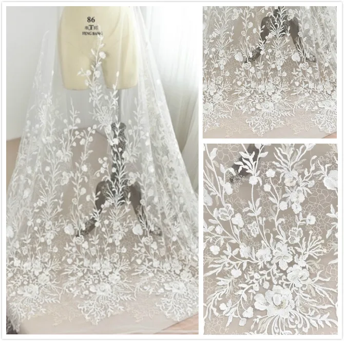 

Plum Blossoms Embroidered Sequins Lace Wedding Dresses Handmade Diy Materials High-end Clothing Decorative Fabric Accessories