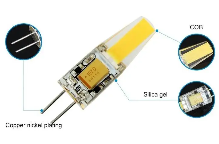 10 шт./лот диммируемая Светодиодная лампа G4 AC/DC 12 В COB для домашнего освещения