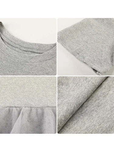 Свободное Черное женское платье с коротким рукавом Сетчатое лоскутное Xxxxl