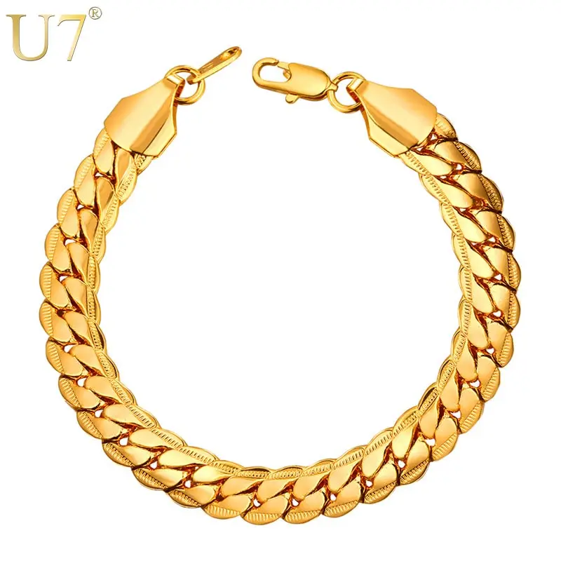 

U7 Bracelet Big Chunky 9mm Cuban Link Snake Chain Hand Bangle Gold/Black gun/Silver Color Men Gift Rock Jewelry Bracelets H1012