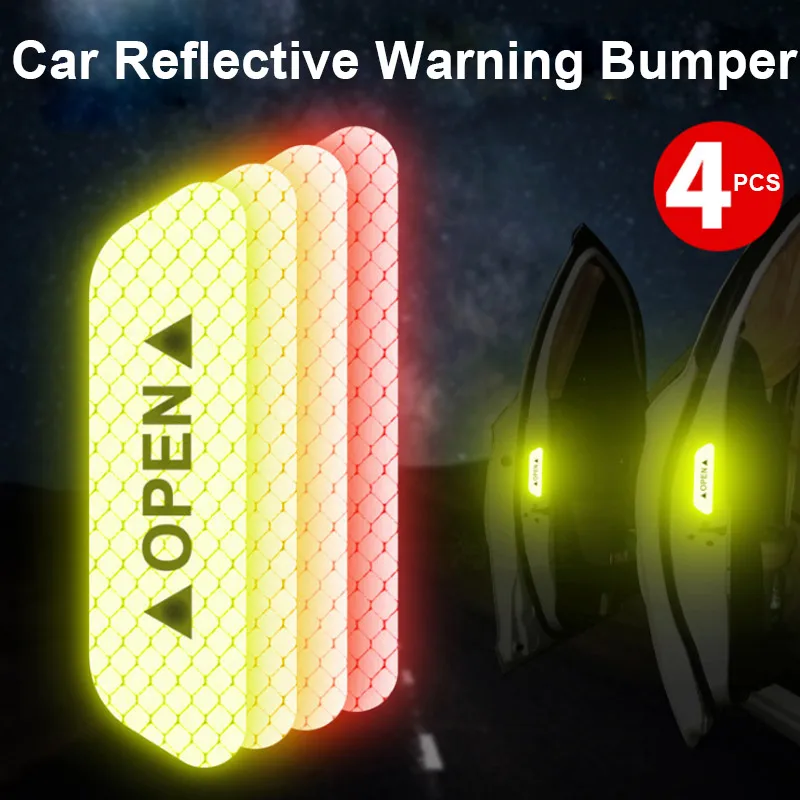 

4pcs Car Door Sticker Decal Warning Tape Car Reflective Stickers Reflective Strips Car-styling 5 Colors Safety Mark Car Stickers