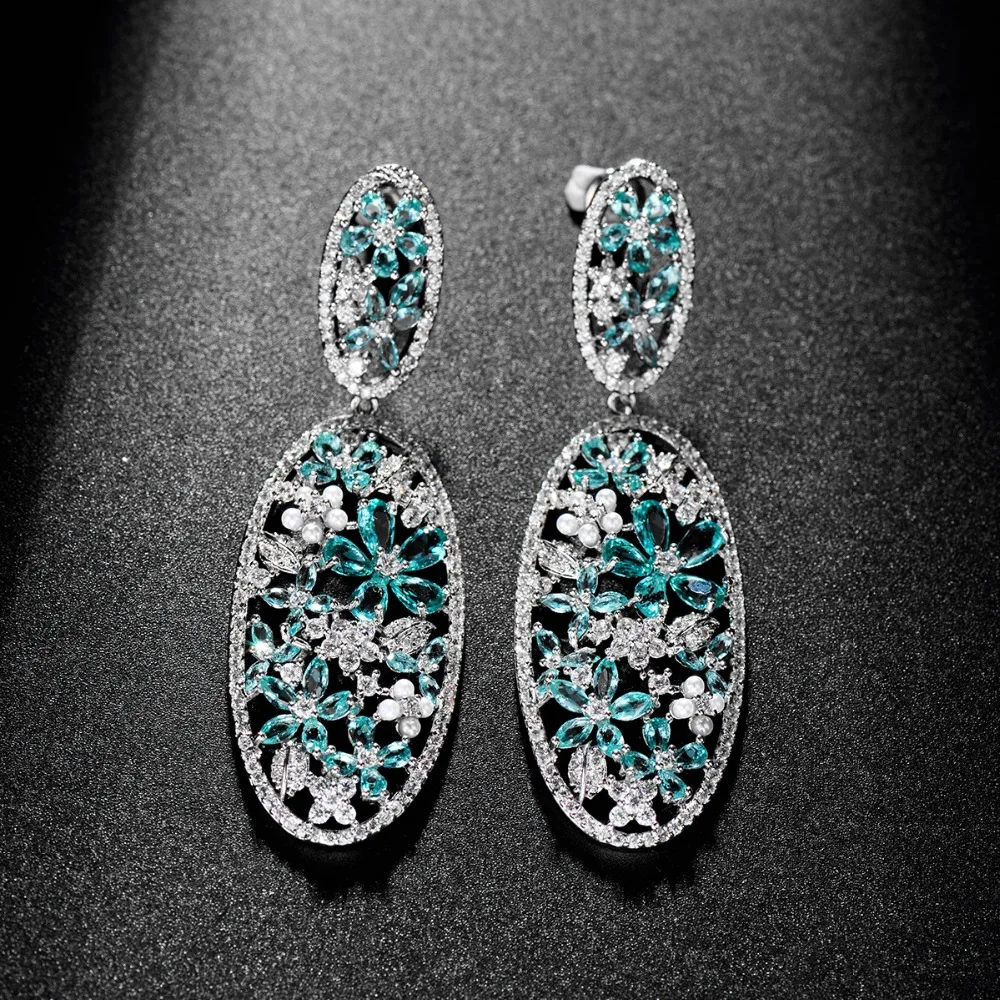 Luoteemi Новинка 2017 года Винтаж Silver цвет зеленый Teardrop CZ Цветок Овальный заявление