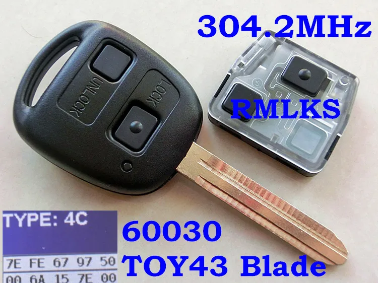 Дистанционный ключ RMLKS для Toyota Camry Prado Corolla 50171 60081 433 МГц 4D67 4C Чип 304 2 TOY43 лезвие|key