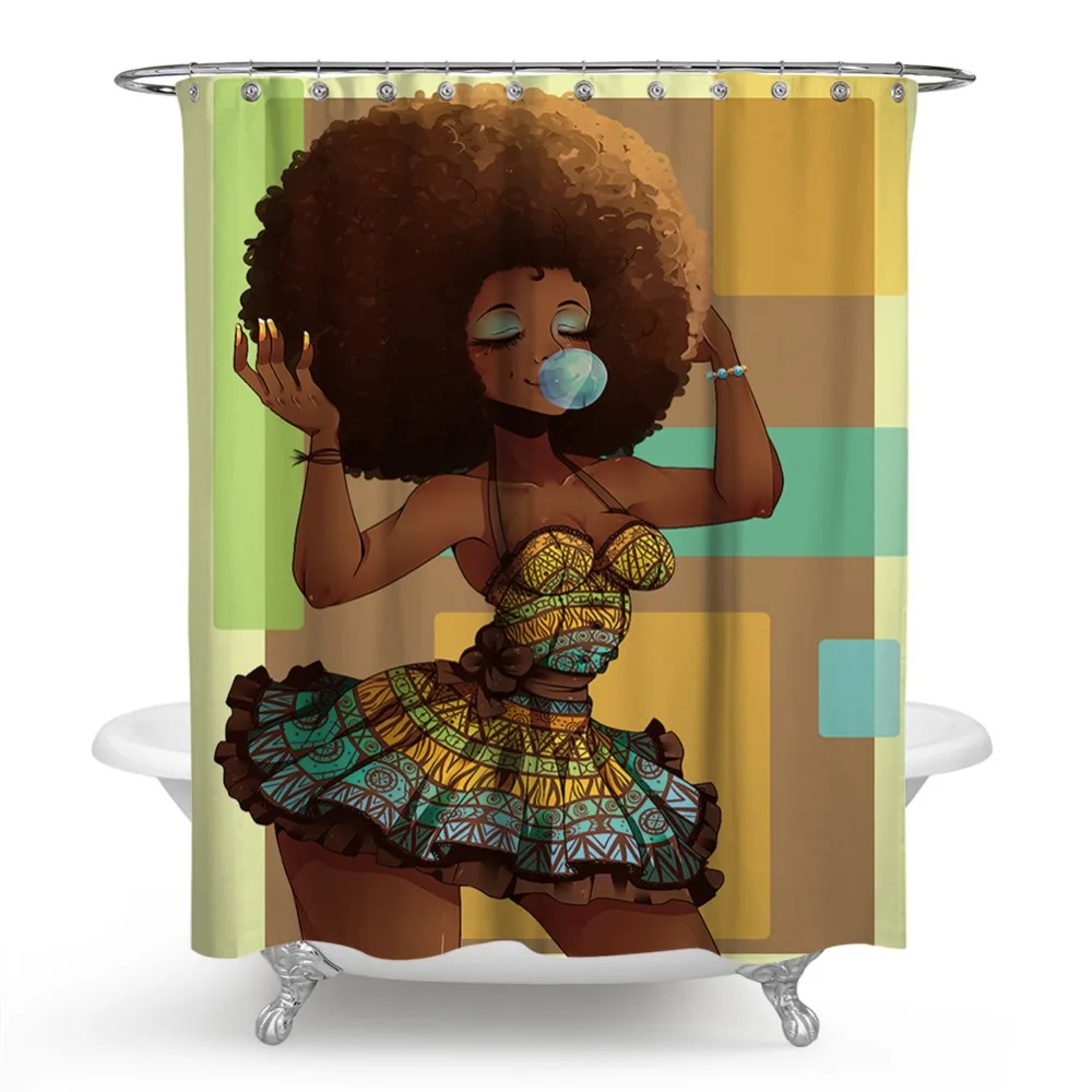 

African Women Bathroom Curtain Black Girl Shower Curtain Waterproof Rideau De Douche African American Bath Curtain Douchegordijn