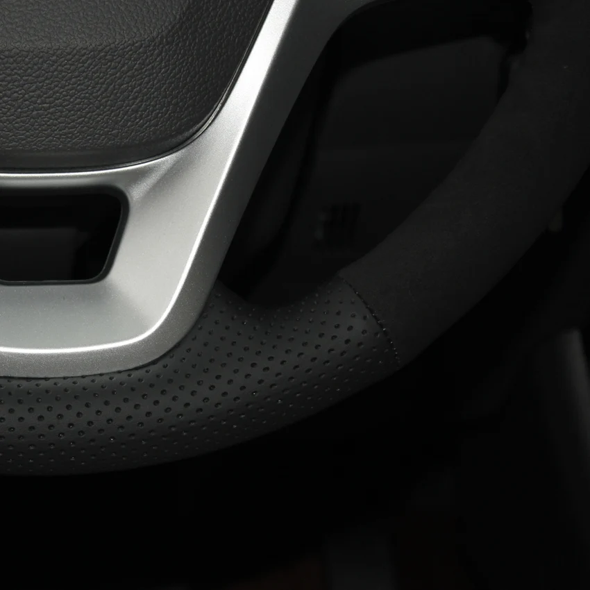 Puou Black Genuine Leather Suede Car Steering Wheel Cover for Ford Explorer 2011-2016 Taurus 2012-2015 Edge 2011-2014 Free shipp |