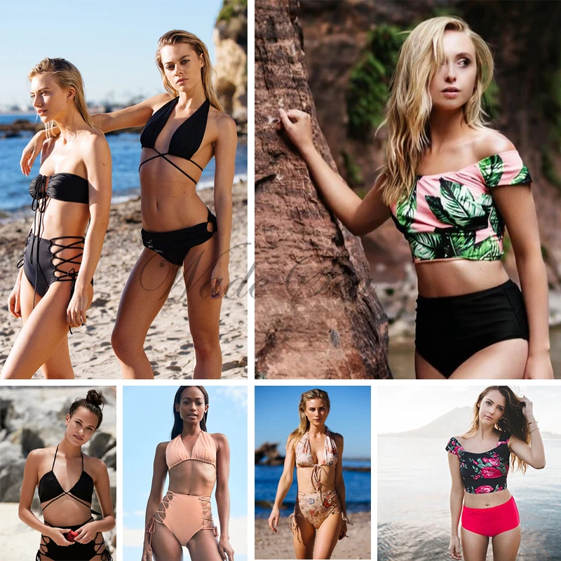 Высокая талия бикини купальники для женщин Цветочный укороченное Бикини Топ