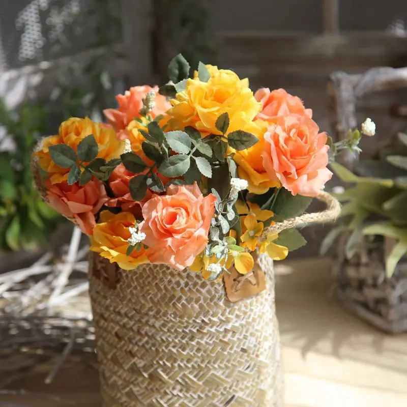 

5 головок, европейская Роза, искусственный цветок, Шелковый букет, домашний свадебный фон, настенное украшение, подарок на день Святого Вале...