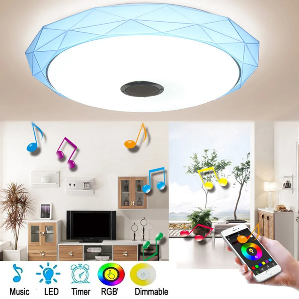 Bluetooth динамик музыкальный светодиодный потолочный светильник s RGB с регулируемой яркостью приложение и настенный переключатель управления потолочный светильник спальня гостиная Светильник