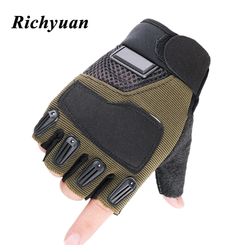 

New Sport Motorcycle Gloves Hiking Hard Knuckle Fingerless Military Army Paintball Airsoft Bicycle Combat PU Tactical Glove Men