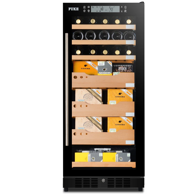 Фуке шкаф для сигар деревянный светодиодный свет humidor сигара humidor винный шкаф сигара охладитель вина FK-48CW1