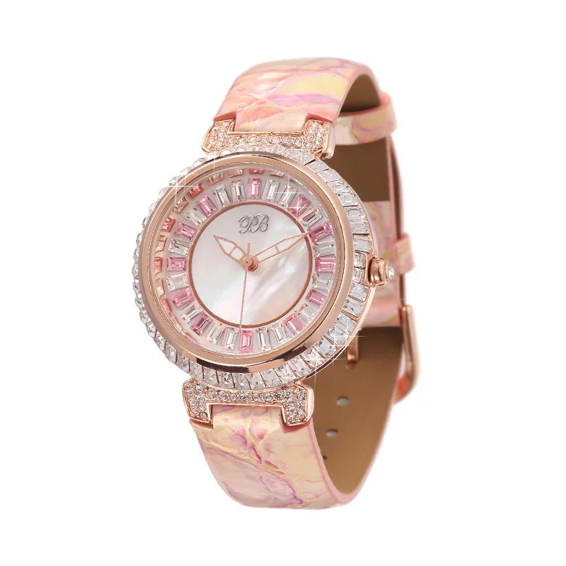 Princess Butterfly clock Бренд Красочные Кристалл Жемчужный Циферблат Женские Часы Водонепроницаемый Кожаный Ремешок Кварц Повседневная - Цвет: HL540PR