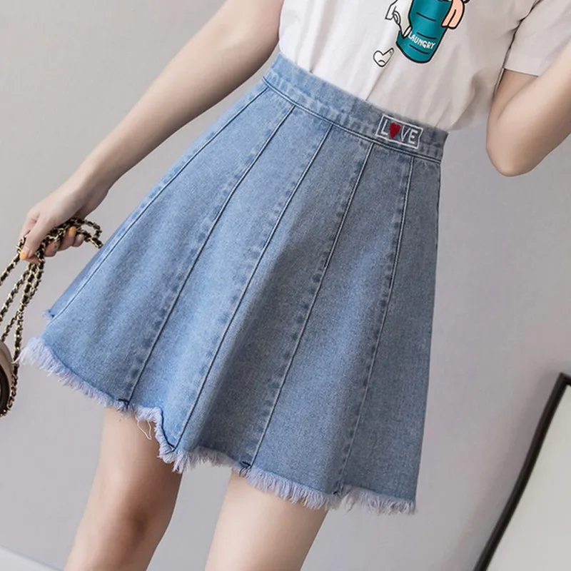 Новинка 2019 года сезон весна-лето джинсовая юбка с вышивкой в духе колледжа и