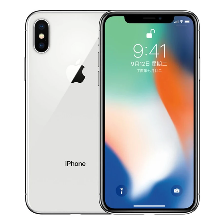 Silver Разблокированный разблокированный смартфон Apple iPhone X с шестиядерным процессором, 256 ГБ/64 Гб ПЗУ, 3 Гб ОЗУ, двойная задняя камера 12 МП, 5,8 дюйма, 4G LTE - Цвет: Silver
