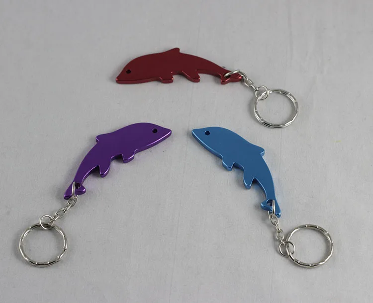 Wholesale-12Pcs открывалка для бутылок в виде Дельфина Брелок Алюминий сплав может пива