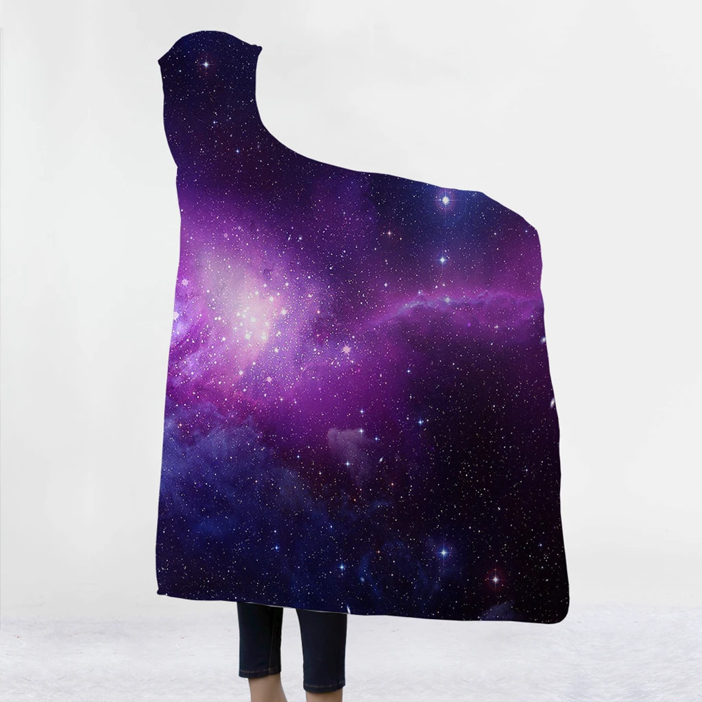 Красивое художественное одеяло с принтом звездного неба капюшоном в кепке