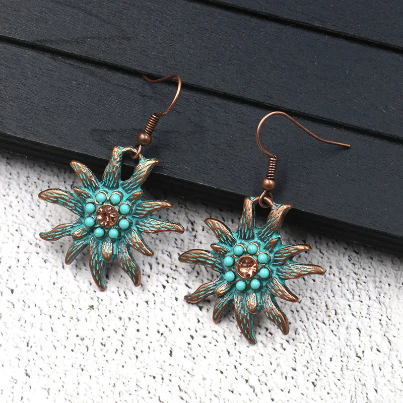 Женские серьги с подсолнухами винтажные бронзовые нестандартные цветами