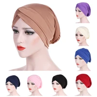 muslim new women cotton cross turban hat scarf chemotherapy chemo skull beanies hijab headwear for cancer hair loss accessories