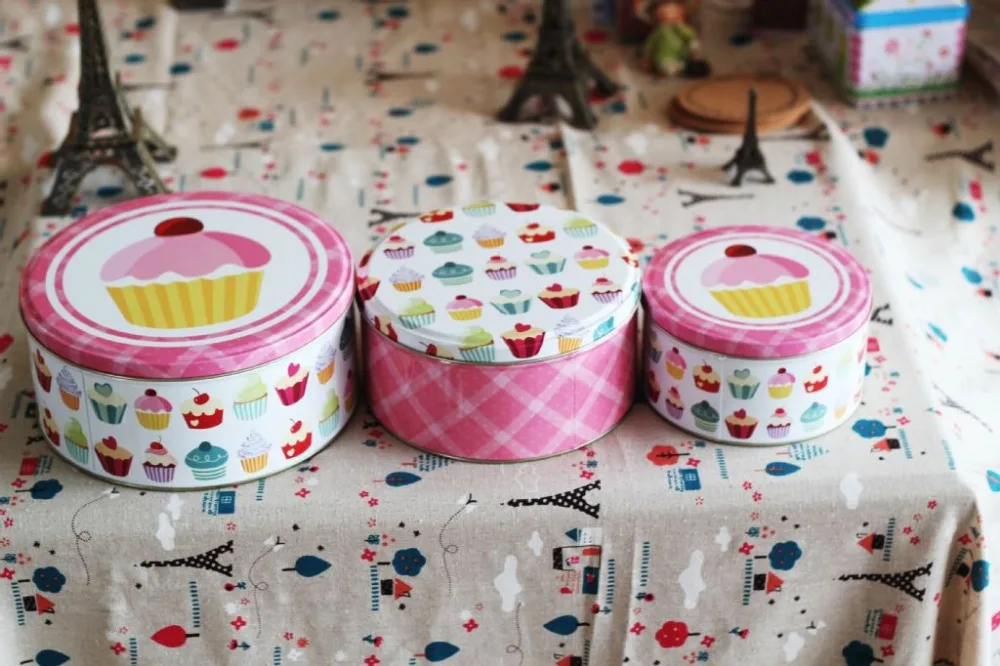 3 шт./компл. круглый металлический контейнер для хранения жестяной чехол печенья