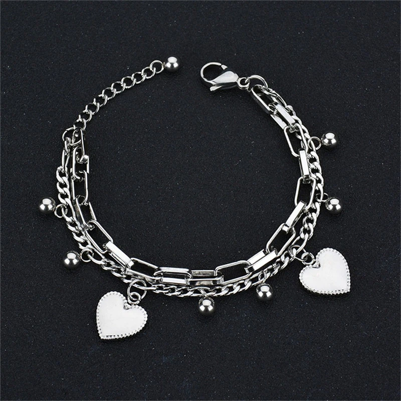 Женский многослойный браслет из нержавеющей стали с цепочкой в форме сердца